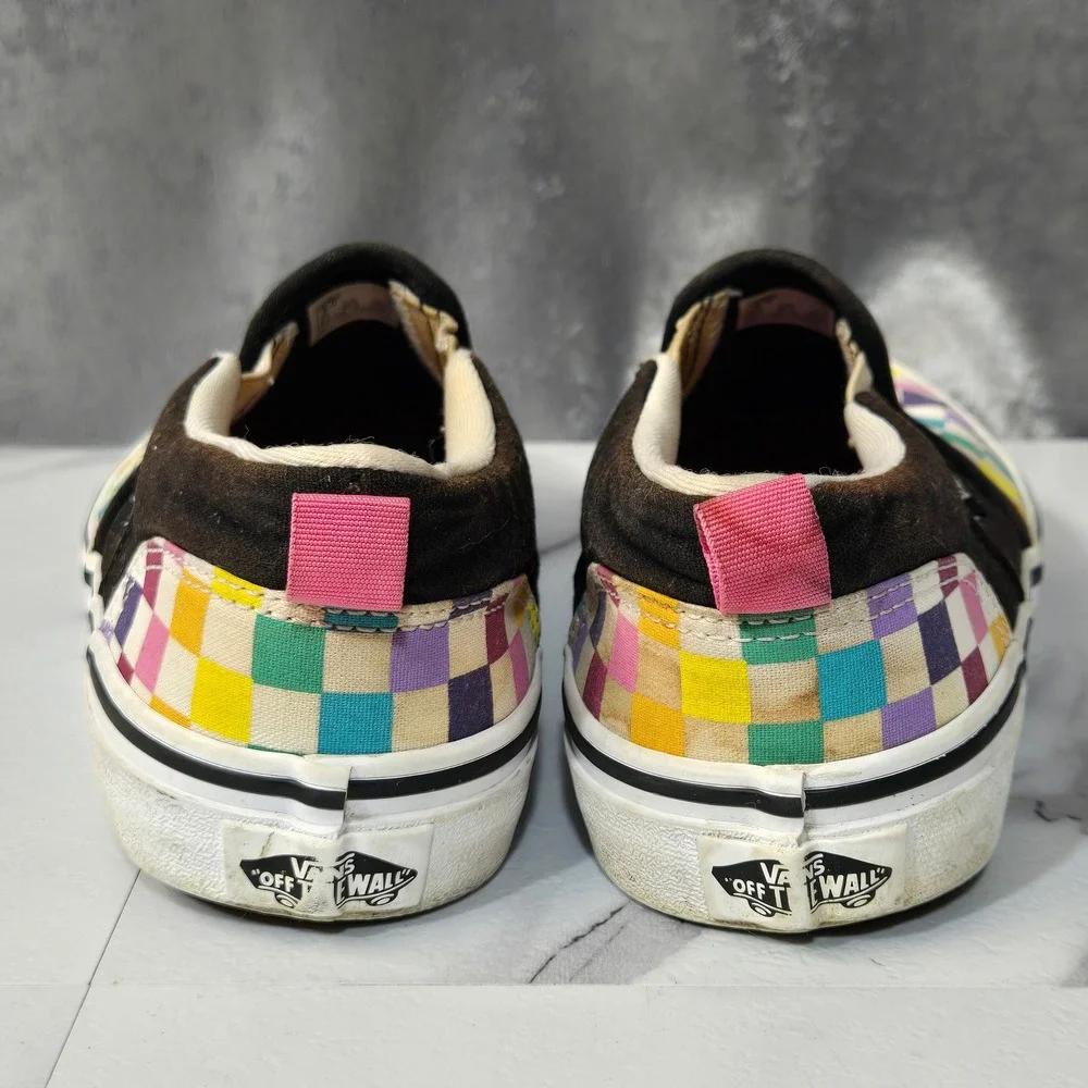 Vans Classic Slip-On Shoes Girls 5 Rainbow Checkerboard Canvas Skate Sneaker